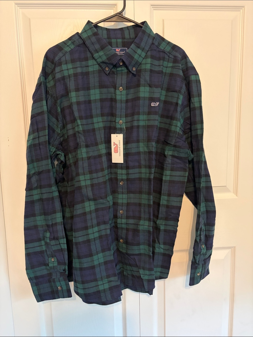Vineyard Vines Navy and Green Plaid Button-Down Shirt